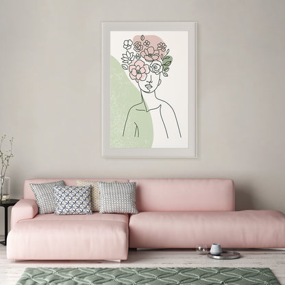 Beautiful Woman Portrait With Flowers Line Art Vintage Posters For Room-Vertical Posters NOT FRAMED-CetArt-8″x10″ inches-CetArt