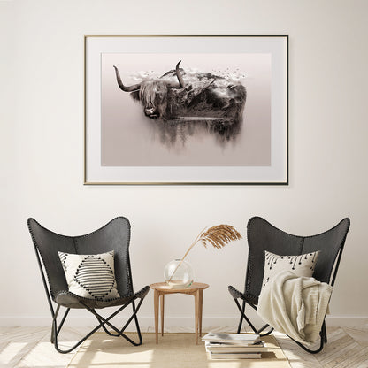 Brown Yak with Mountains Creative Art Posters For Wall-Horizontal Posters NOT FRAMED-CetArt-10″x8″ inches-CetArt