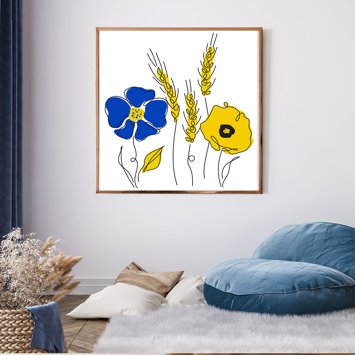 Flowers Poster National Colours of Ukraine Modern Art Prints-Square Posters NOT FRAMED-CetArt-8″x8″ inches-CetArt